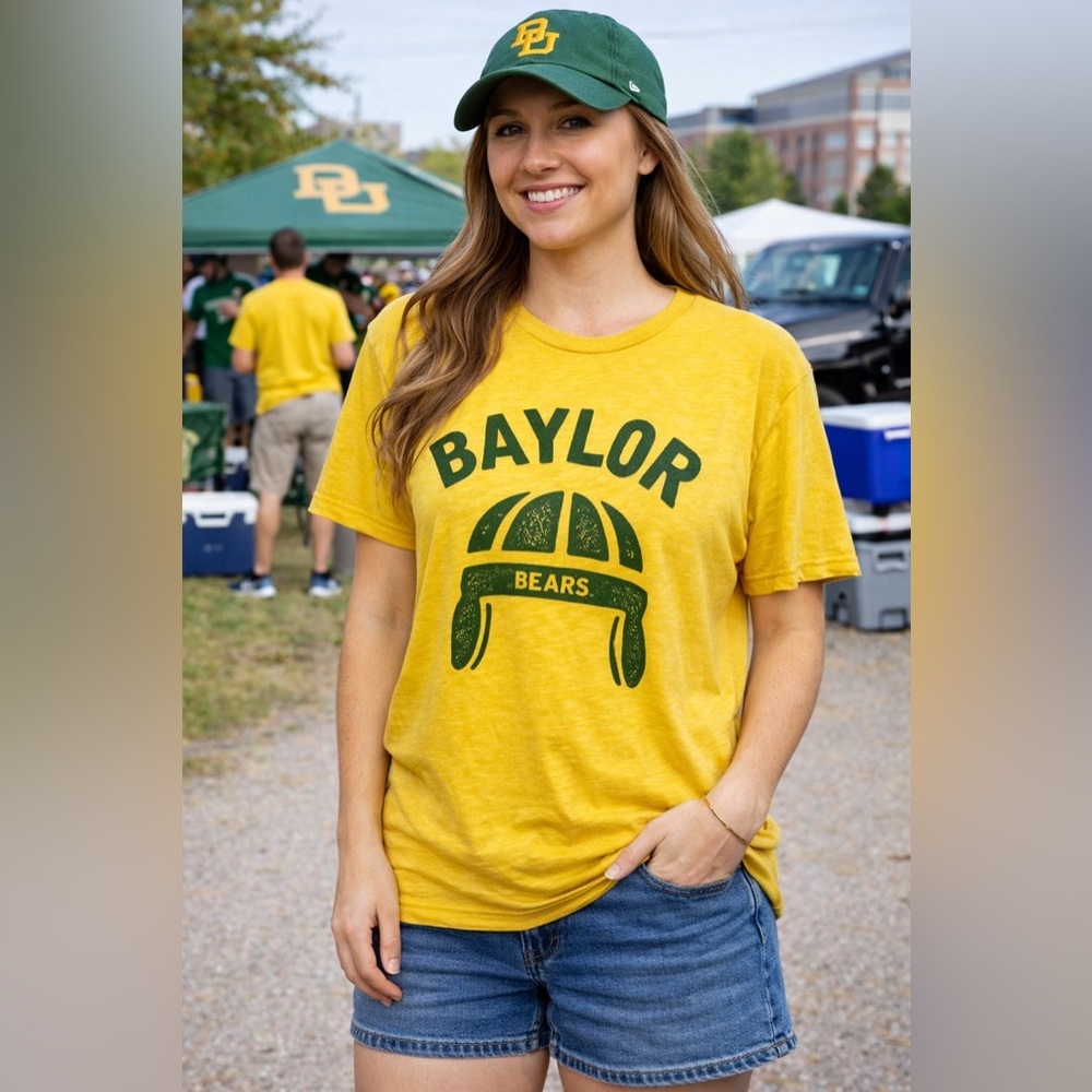 Baylor University Yellow Football Fan Short Sleeve Tee Sz Small Retro Collegiate